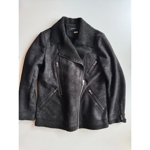 THE KOOPLES Black Faux Leather Shearling Motorcycle Moto Jacket, Size S - Picture 6 of 14